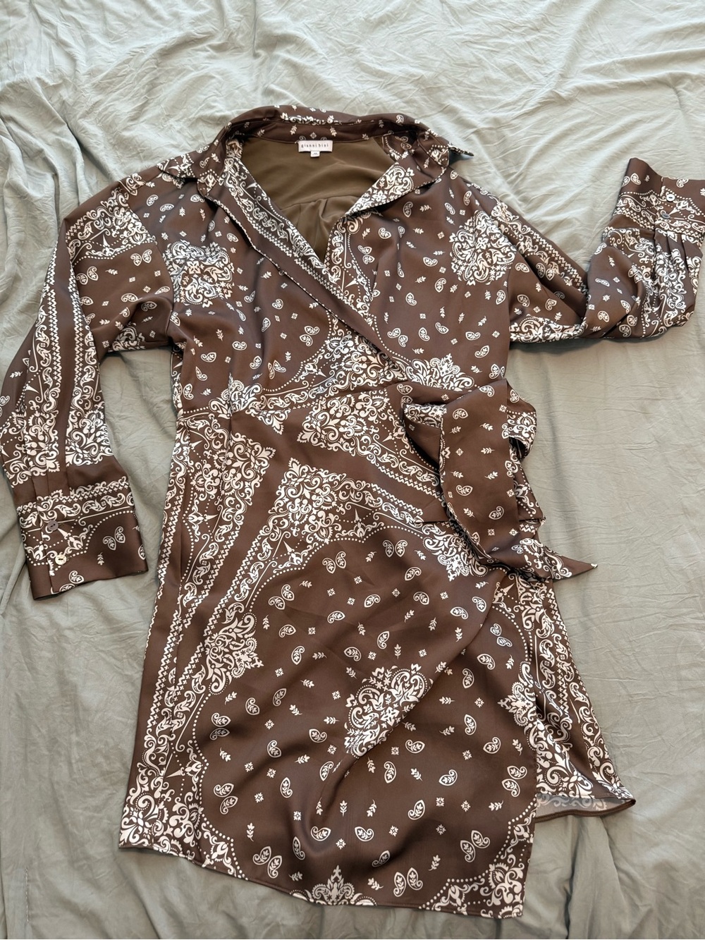 Gianni Bini Brown Bandana-Print Wrap Dress